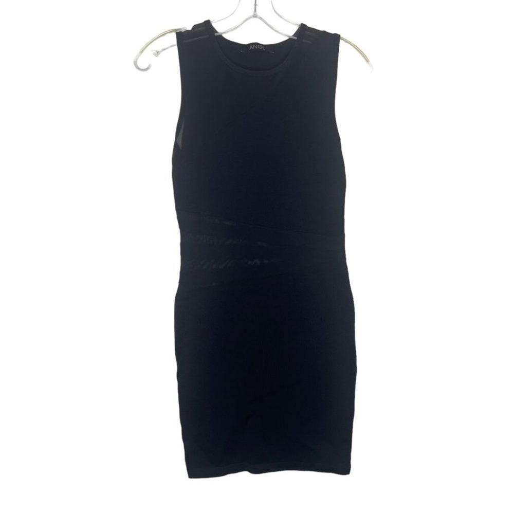 ANGL Black Mesh Panel Bodycon Mini Dress Sleeveless B2528 Small